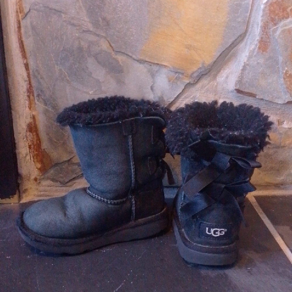 Black Ugg Kids Boots With Adorable Bailey Bows